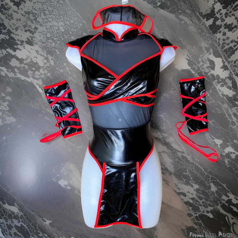 New Small Sexy Ninja Halloween Costume Vegan 4 pc Set Karate Dragon Cosplay